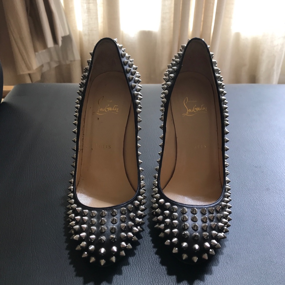Christian Louboutin Black Lady Peep Spikes Pumps